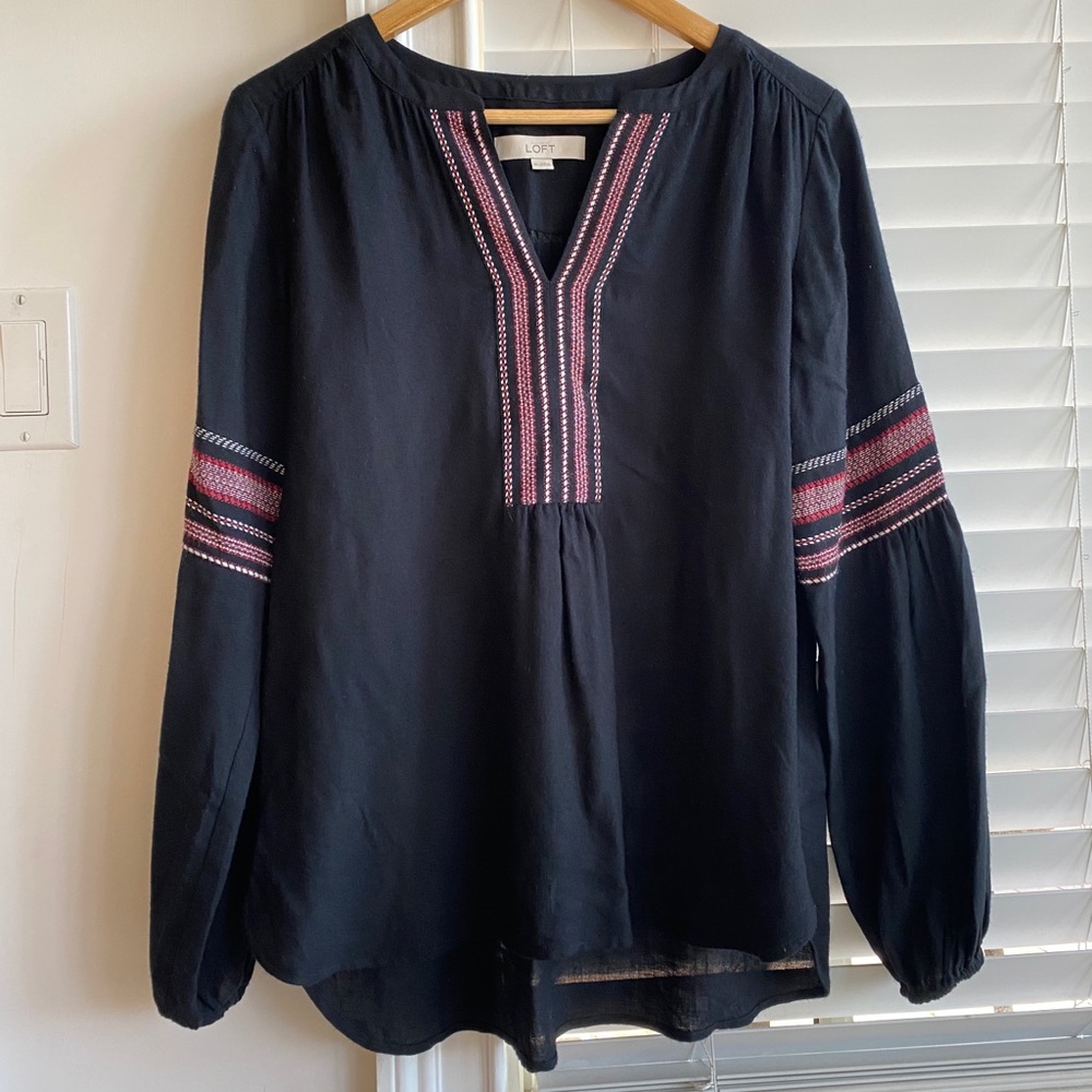 Loft Boho Peasant Blouse Navy Top XS Top